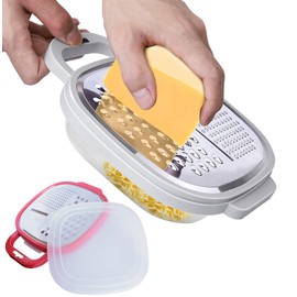 Kitchen Grater Stainless Steel with Container and Lid Professional Rasp Kitchen with 3 Different Blades and Food Container. Kitchen Grater Test Winner for Cheese, Vegetables... Zester Grater