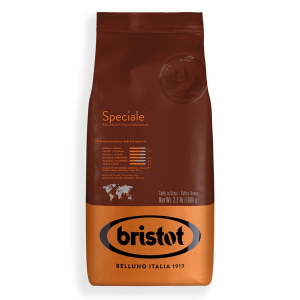 Bristot Speciale Italian Coffee Beans | Italian Espresso Beans Whole | Low Acid | Medium Roast | 2.2 lb/1kg