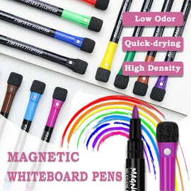 DAZISEN 8 PCS Magnetic Whiteboard Pens - Whiteboard Markers White Board Pens Thin Dry Erase Marker Whiteboard Pens with Eraser, Colour White Board Markers Erasable Dry Wipe Pens for Whiteboard