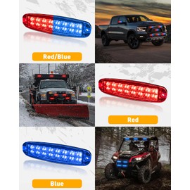 HLauto D32 Dual Color Grille Emergency Strobe Lights: 4Pcs 32 LED Sync Feature Safety Warning, 28 Modes Ultra Slim Surface Mount Hazard Caution for 12V-24V Trucks, Vehicles (Red/Blue)