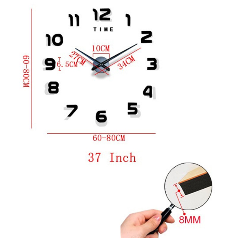 3D Number Large Wall Clock Silent Simple Fashionable Decorative Numeral