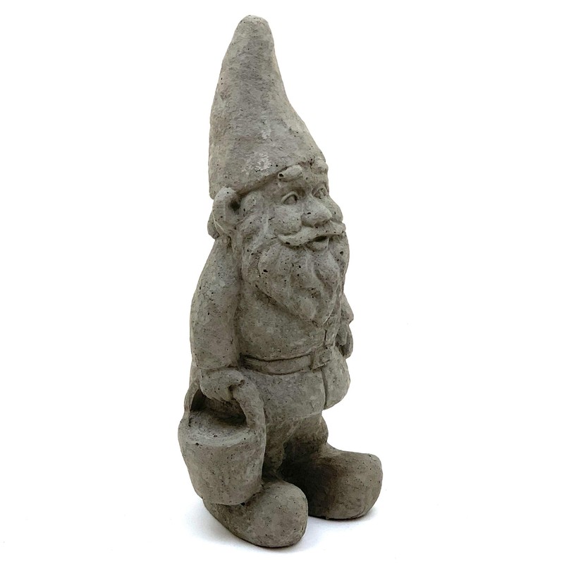 Garden Gnome with Bucket: Solid Durable Stone Statue with Vintage