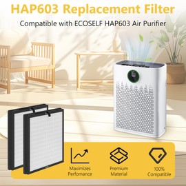 4 Pack HAP603 Replacement Filter Compatible with ECOSELF HAP603/ HAP603WF Air Purifier, 3-Stage Filtration, H13 True HEPA Filter, # RFHAP603, White