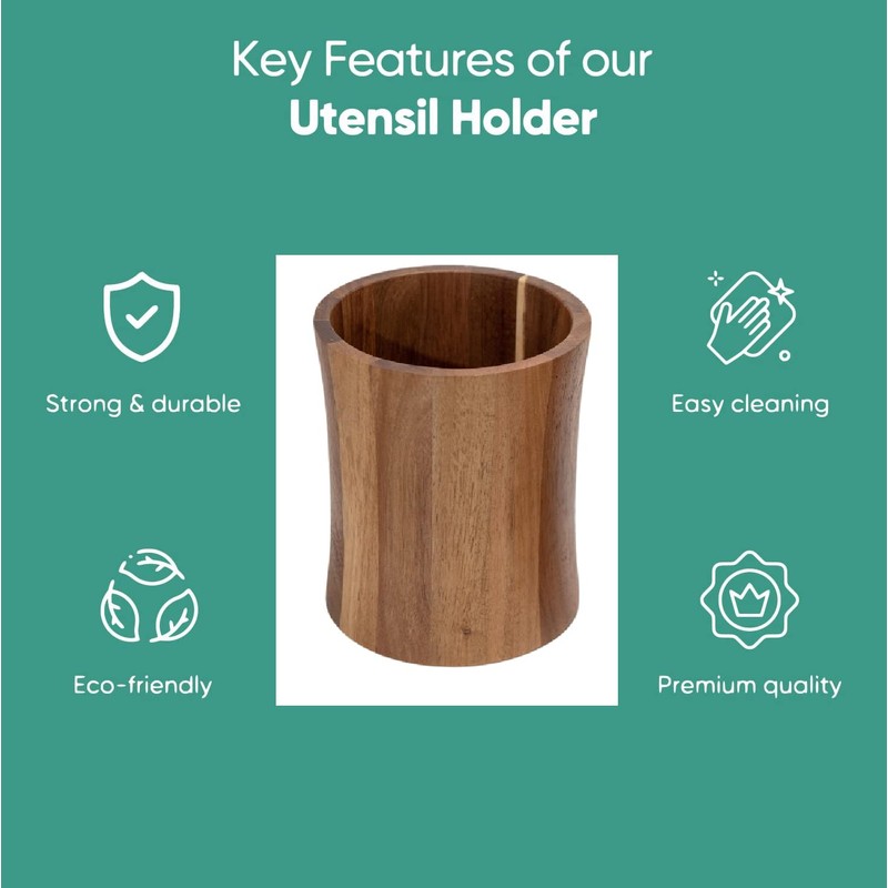 The Pretty Turtle Bamboo Kitchen Counter Utensil Crock Holder Caddy