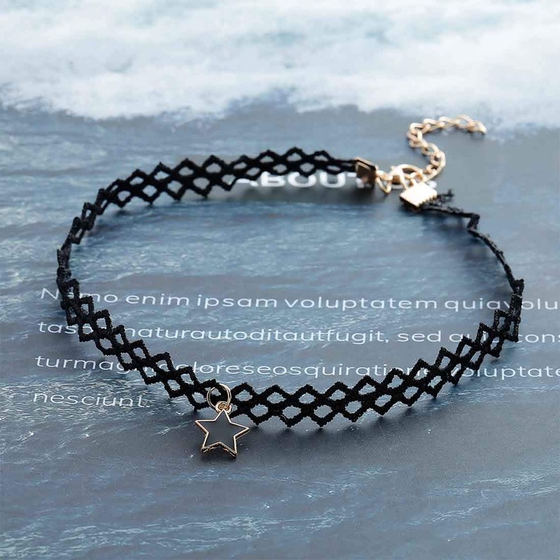 Olbye Elastic Choker Star Necklace Black Tattoo Choker Necklaces for