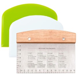 Bzain Ultimate Dough Scraper Set C 3-Piece Stainless Steel Bench Scraper Kit with Ergonomic Handle and Measurement Scale C Ideal for Dough, Bread, Pizza, and Cake Cutting