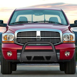 TLAPS 7422444311369 Compatible with 2006-2008 Dodge Ram 1500 Matte Black Studded Mesh Style Bull Bar Guard with Skid Plate