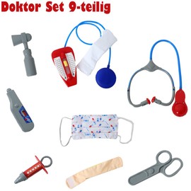 TE-Trend Doctor's Coat for Children, Doctor's Coat with Accessories, 9-Piece Set for Play, One Size for Toddlers