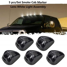 HOCOLO 5x Smoke Lens Rooftop Cab Clearance Light, Roof Top Marker Running Amber/White LEDs Lights Kit Compatible with Pickups Trucks Ram Vans SUV POV Vehicle (White, Triangle)