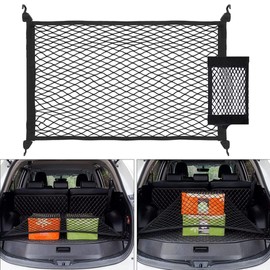 TIENDIFY Mesh Car Trunk Size 90 x 60 cm Extendable up to 160 x 110 cm + Elastic Storage Bag for Small Parts Mesh Trunk with 4 Hooks for Car, Caravan and SUV