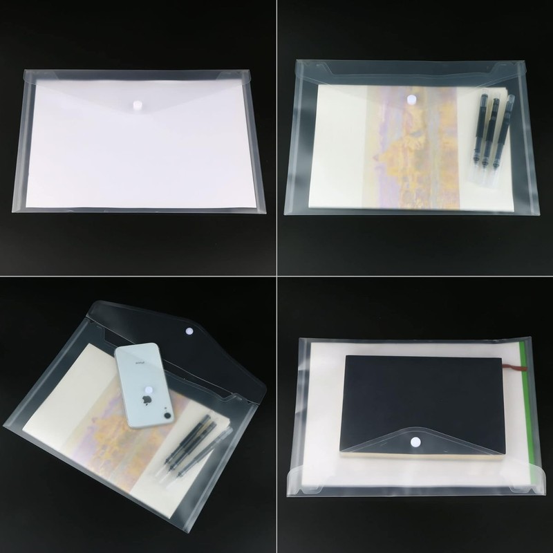 12Pcs A4 Clear Plastic Envelopes Transparent Poly Envelopes Clear Document