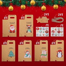 Bigqin 24 Piezas Calendario Adviento para Rellenar, Bolsas de Papel para Caramelos Regalos Navided Calendario de Adviento DIY, Bolsas Regalo Navida para Decoración de Navidad