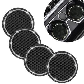 Car Coasters for Cup Holders, 2.75 Inch Auto Cup Holder Insert Coasters Silicone Anti-Slip Crystal Rhinestone Cute Drink Car Cup Mat, 4PCS Bling Car Accessories for Women & Lady (Black)