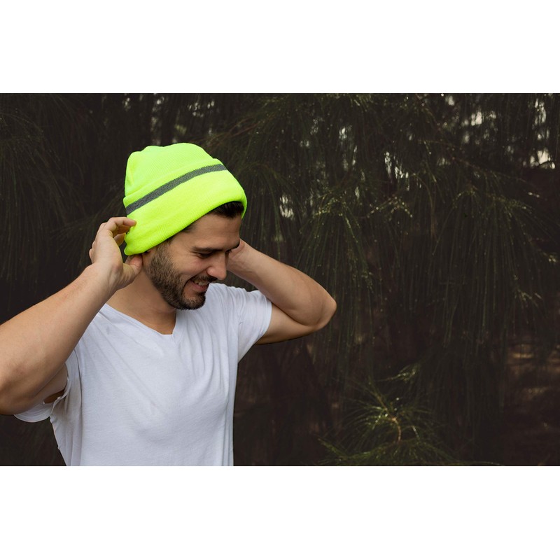 JORESTECH Safety Beanie Unisex Knit Cap with Reflective Stripe High