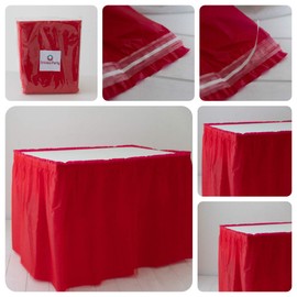 ORKIDEA Party Table Skirt with Tulle - Made in Italy - Size: 74 x 420 cm (Red)