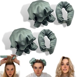 Bun Bon Heatless Curls Set - 2 Headbands and Caps, Satin Hair Curling Rollers With Hair Caps, Green