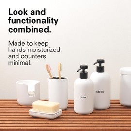 Public Goods Ceramic Lotion Dispenser Pump for Bathroom | Hand & Body Lotion Refill Bottle | Made Stoneware and Black Stainless Steel | 12 Oz Dispenser