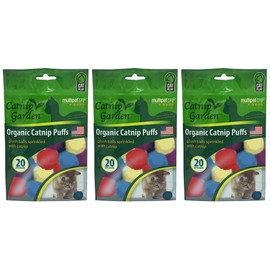 Multipet 3 Pack of Organic Catnip Puffs Cat Toys, 20 Toys Each, Grown in The USA