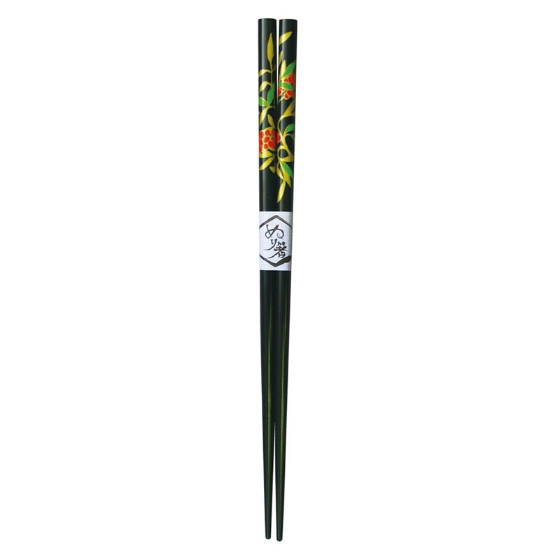 Marujyu 742812 Painted Chopsticks Nanten, Set of 2, Black, Red,