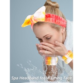 VELSCRUN Spa Headband, Makeup Face Wash Skincare Headbands, 6 Pcs Orange Sponge Bow Tie Get Ready HairBand Facial Wristband Set, Stuff for Teen Girls Women Trendy Fashion Hair Accessories