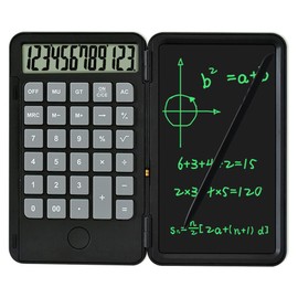 Black Scientific Calculator with Erasable Writing Board, 12-digit LCD Display Foldable Desk Calculator Physics Graphing Calculator for Student Teacher Financial Office Business High School College