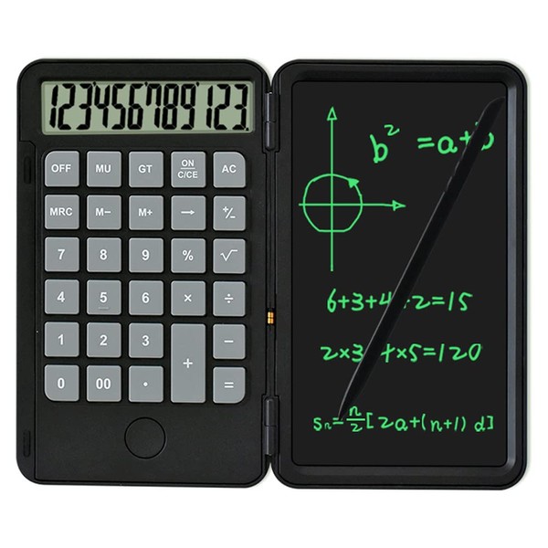 Black Scientific Calculator with Erasable Writing Board, 12-digit LCD Display