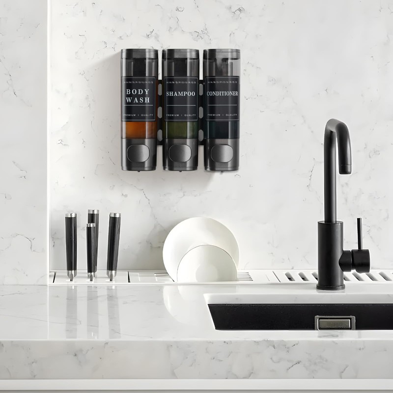 Shampoo and Conditioner Dispenser,Unisense Shower Soap Dispenser 3 Chamber No