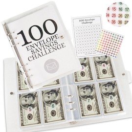 100 Envelope Challenge Binder, 2024 Shiny Cover Binder Savings Challenge Book, 100-Day Money-Saving Binder Challenge with Goals, Easy and Funny Way to Save $5,050