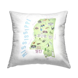 Stupell Industries Whimsical Mississippi State Map Outdoor Printed Pillow, 18 x 18, Multi-Color