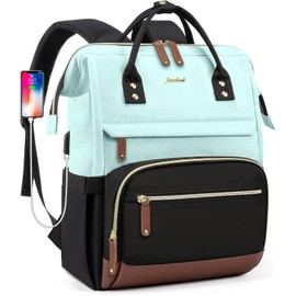 Laptop Backpack for Womem Work Bags: 15.6 Inch Travel BackPacks With USB Charging Port Durable Back Pack Anti Theft Fashion College BookBag Purse Bussiness Daypack for Nurse Teacher Light Blue Black