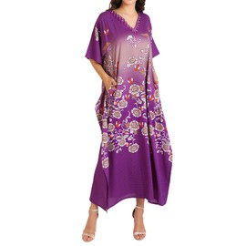 Miss Lavish London Elegant Purple Kaftan Dresses for Women - Versatile Beach Coverups Plus Size African Dubai & Moroccan Kaftans - Ideal for Loungewear & Swimwear Modern Caftans Long Dresses, XX-Large