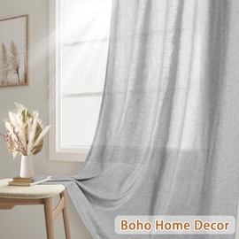 TYTYUU Boho Linen Curtains Light Grey Farmhouse Semi Sheer Curtains for Living Room Bedroom Blackout Shades Drapes Home Decor 2 Panels Set 52x84 Inches