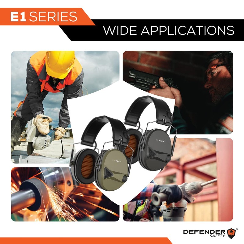Defender Safety Decitech E1 Electronic Active Hearing Protection, Shooting, Range,