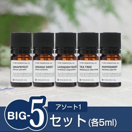 Incent Essential Oil, Set of 5 (0.2 fl oz (5 ml) Each), Assorted 1 AEAJ Certified Essential Oil