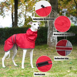 Geyecete Greyhound Lightweight Dog Jacket, Rain Jacket, Dog Raincoat, Waterproof, Adjustable, Whippets, Reflective Coat, Poncho for Greyhounds, Lurcher and Whippets, Red, M