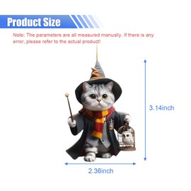 Magic Cat Car Rearview Mirror Accessories, 2D Flat Acrylic Pendant Car Rear View Mirror Charm, Christmas Tree Hanging Ornament, Car Interior Accessories Decor Present for Window (Carrying The cage)