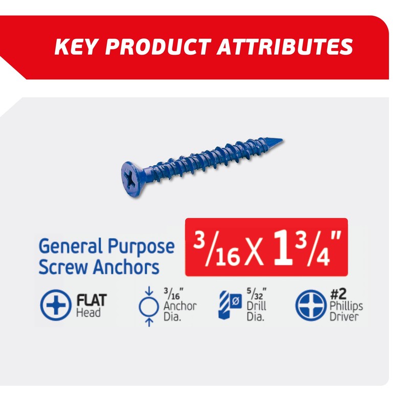 FixMaster 3/16 x 1-3/4" Countersunk Phillips Flat Head Blue Concrete