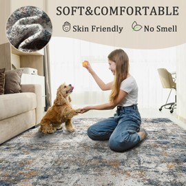 GERUIMO 5x7 Washable Area Rug, Ultra Non-Slip Low Pile Soft Faux Wool, Foldable Distressed Stain Resistant Large Modern Abstract Multicolor for Living Room, Bedroom, Dining Room, Farmhouse Home Decor