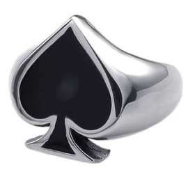 Men's Women's Poker Spade Ace Ring Black Silver Size 7