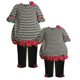 Bonnie Jean Size-24M BNJ-9179X 2-Piece Black/White Metallic Striped Satin Rosette Bubble Knit Tunic/Dress and Legging Set,X19179 Baby/Infant