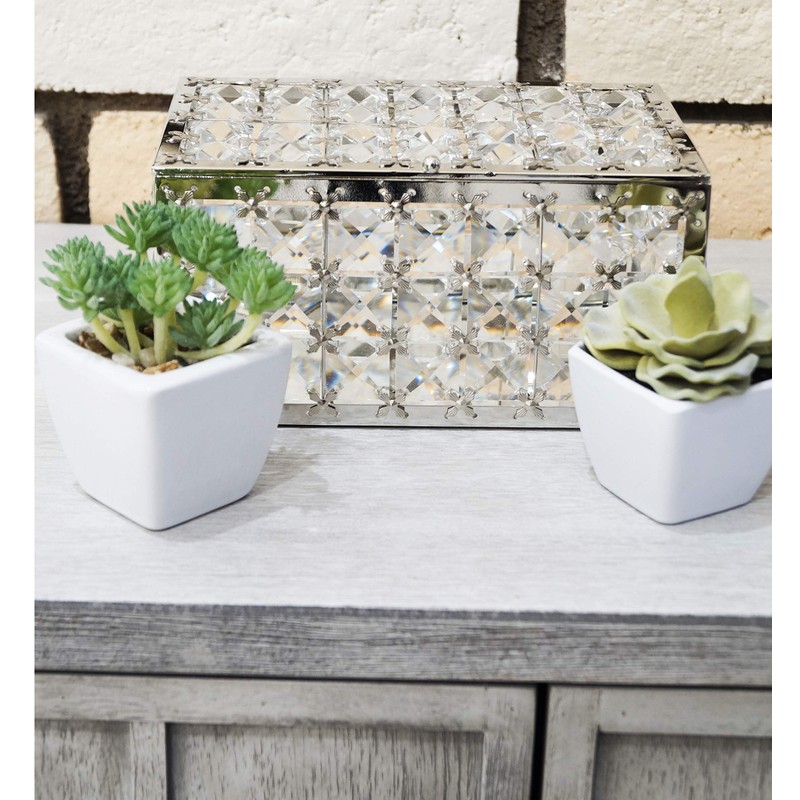 VI N VI Silver Crystal Jewelry Box with Glass Interior