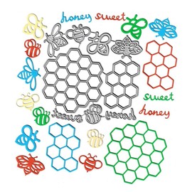 5pcs Cute Bees Cutting Dies, Sweet Honey Honeycomb Die Cuts Metal Embossing Stencils Template Mould for Card Scrapbooking and DIY Craft Album Paper Card Decor