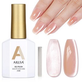AILLSA Glass Cat Eye Gel Nail Polish, 15ml Nude Glitter Jelly Sheer Gel Polish, Translucent Magnetic Shimmer Sparkle Nail Art U V Salon 0.5 OZ GF39