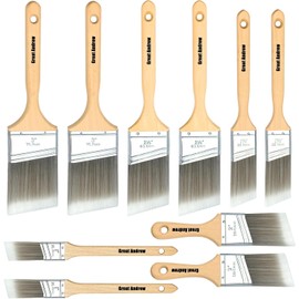 Great Andrew 10 Pack Paint Brushes Bulk (1" 1.5" 2" 2.5" 3") Set, Angle Sash Brushes for Trim, Walls, Wood, Stain Brushes for Painting House & Exterior, Latex, Oil