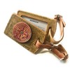 Rustic Riveted Compass Rose Tan and Green Leather Luggage Tag