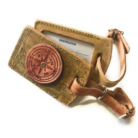 Rustic Riveted Compass Rose Tan and Green Leather Luggage Tag in Boho Style with Name Plate Bag Tag