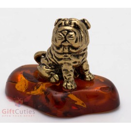 Solid Brass Amber Figurine of Chinese Shar-Pei Dog IronWork