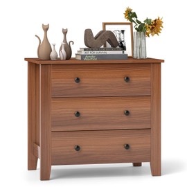 LOKO 3-Drawer Wooden Dresser, Vintage Chest of Drawers with Round Metal Knobs, Sofa Beside Table, Nightstand, Mid-Century Modern Dresser for Bedroom, Kids Room, 28.5" x 18" x 26" (Walnut)