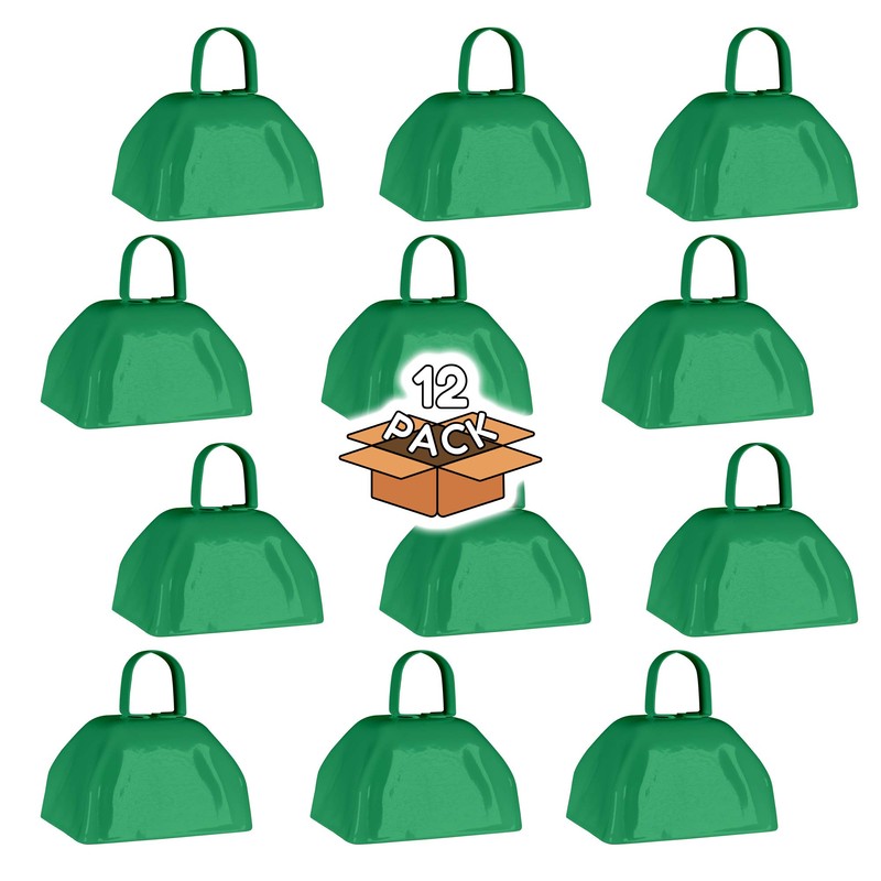Windy City Novelties 12 Pack Green Metal Cowbells with Handles