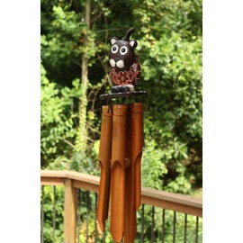 G6 Collection Handmade Wooden Dog Bamboo Wind Chime Wood Statue Figurine Sculpture Art Decorative Rustic Patio Garden Outdoor Decor Handcrafted Decoration (Dog Chime)